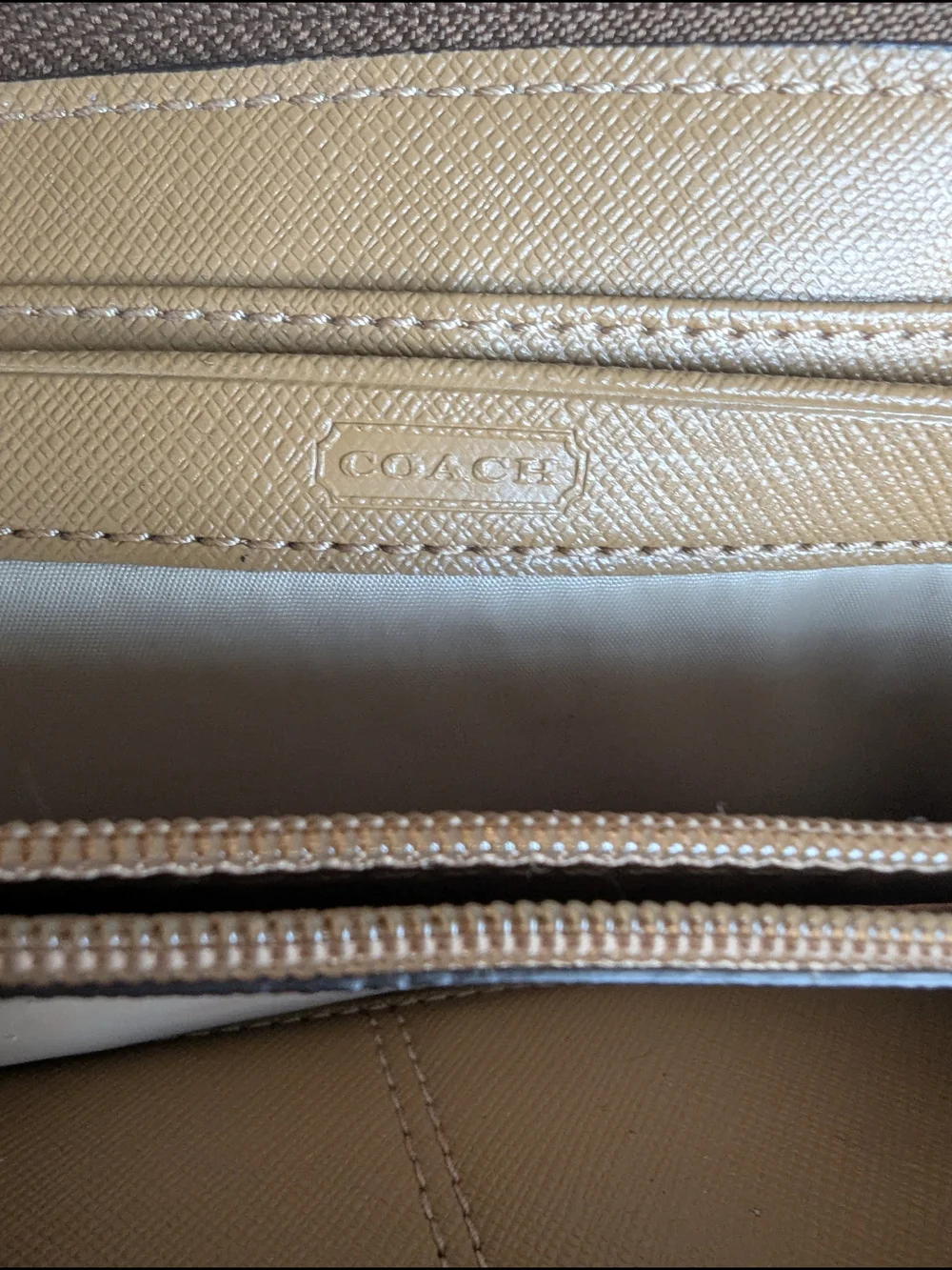 Coach Striped Zip Wallet in Pink, Red, Orange, Brown